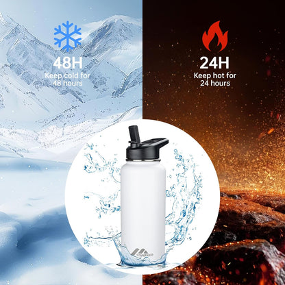 StarSpeed 32oz Insulated Water Bottle with Straw Lid, Stainless Steel Double Walled Vacuum Water Flask, Wide Mouth Sports Water Bottle for Gym Camping Hiking, Indigo Black