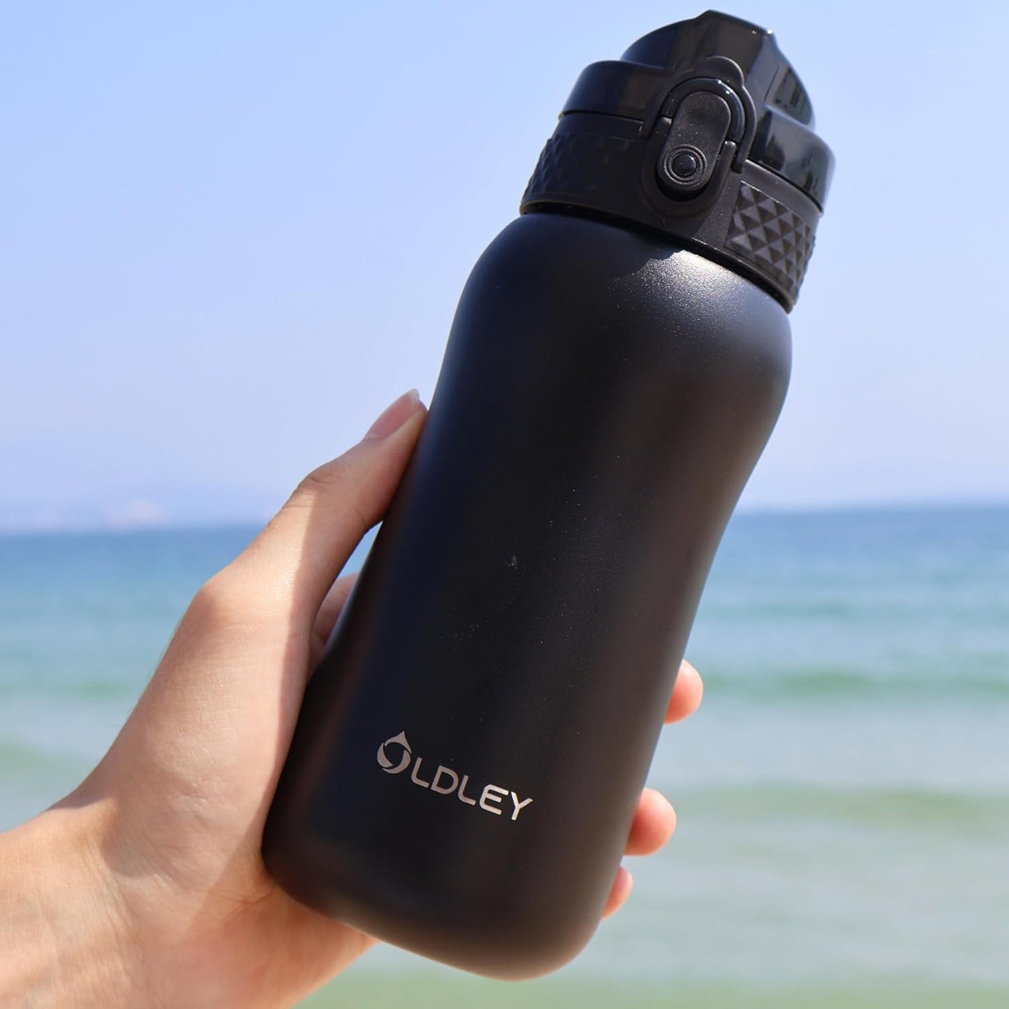 Oldley Insulated Water Bottle 20oz for Adults Kids Stainless Steel Water Bottles with Straw/Chug/Carabiner 3 Lids Fruit Strainer Double Wall Vacuum Wide Mouth BPA Free Leak-Proof for School Travel