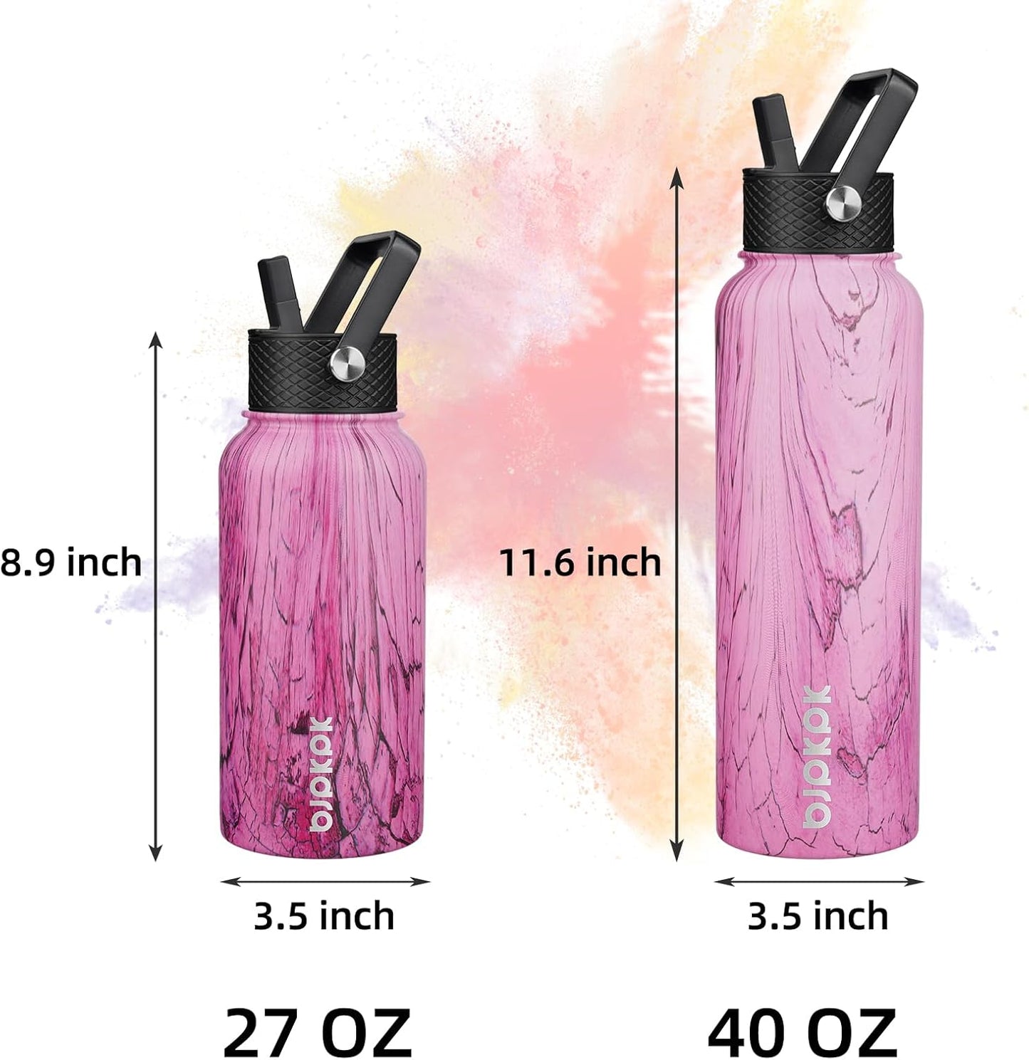 BJPKPK Insulated Water Bottles with Straw Lid, 40oz Stainless Steel Water Bottles with 3 Lids, BPA Free Leakproof Thermo, Tumblers, Cups for Sports, Gym- Midnight - Colors B