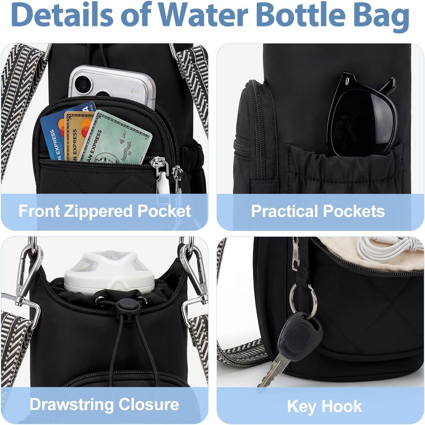 Crossbody Water Bottle Bag for Women, Lightweight Insulated Water Bottle Carrier with Phone Pocket, Secure &Hands-Free for Walking, Travel, Outdoor (Up to 40oz) Antique Green