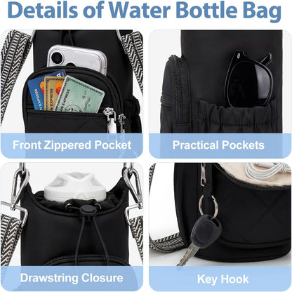 Crossbody Water Bottle Bag for Women, Lightweight Insulated Water Bottle Carrier with Phone Pocket, Secure &Hands-Free for Walking, Travel, Outdoor (Up to 40oz) Antique Green