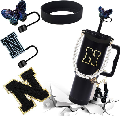 7pcs Cup Accessories for Stanley 30/40oz Tumbler, Handle Strap, Straw Cover, Silicone Boot, Letter Charm Stickers