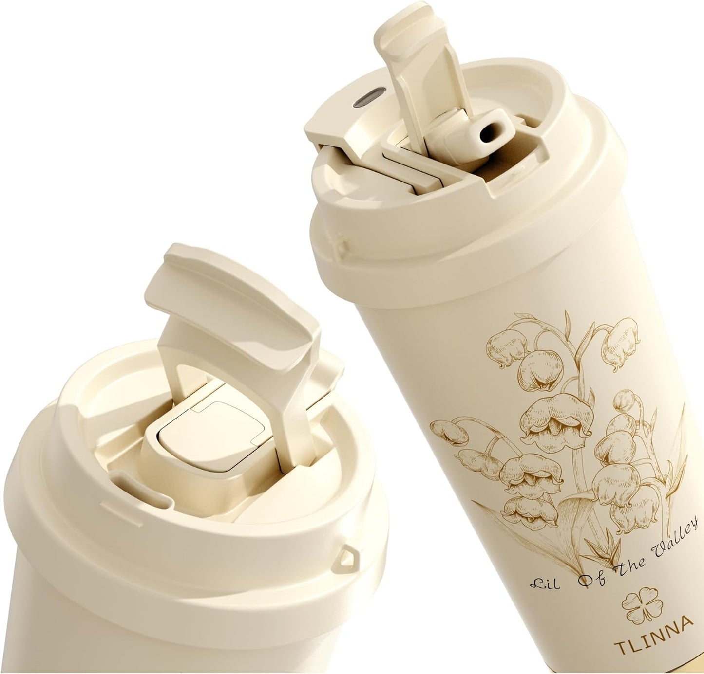 [2-IN-1 LID] Travel Mug,Coffe mug,Coffe cup,Ceramic coating Lined,316 Stainless Steel,BPA Free,Vacuum Insulated Tumbler for Water, Iced Tea or Coffee, Smoothie and More (Peony-White, 18 Onuces)