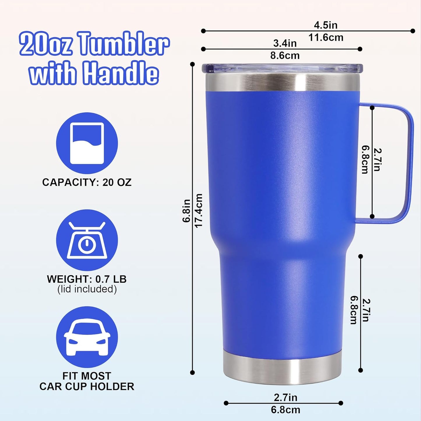 20 oz Tumbler with Handle and Lid, Stainless Steel Tumbler Insulated Travel Coffee Mug, Spill Proof Double Wall Vacuum Tumbler Cup Keep Drink Hot & Cold,White, 1 Pack