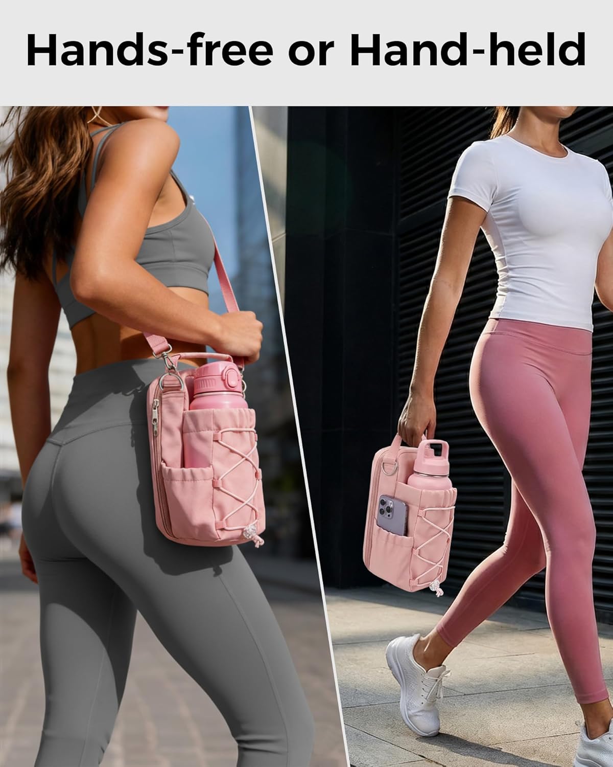 Magnetic Gym Bag for Men Women-Water Bottle Carrier Holder with Strap & Phone Pockets for 40oz Tumbler with Handle, 4 Built-in Magnets Small Gym Bag for Sports, Concert Airline Travel Walking