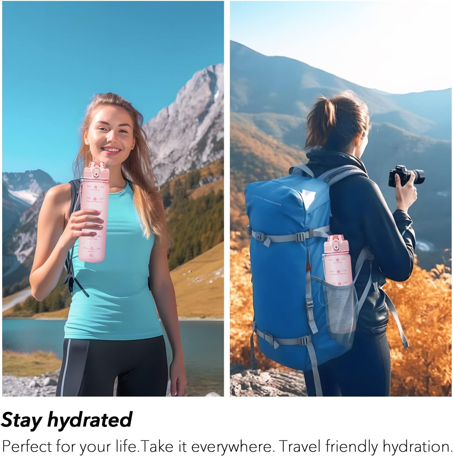 32oz Water Bottle with Time Marker, Motivational Drinking Bottle with Strap, BPA-Free Leak-Proof, Encouraging Water Bottle Time to Drink Water for Gym School Office Travel