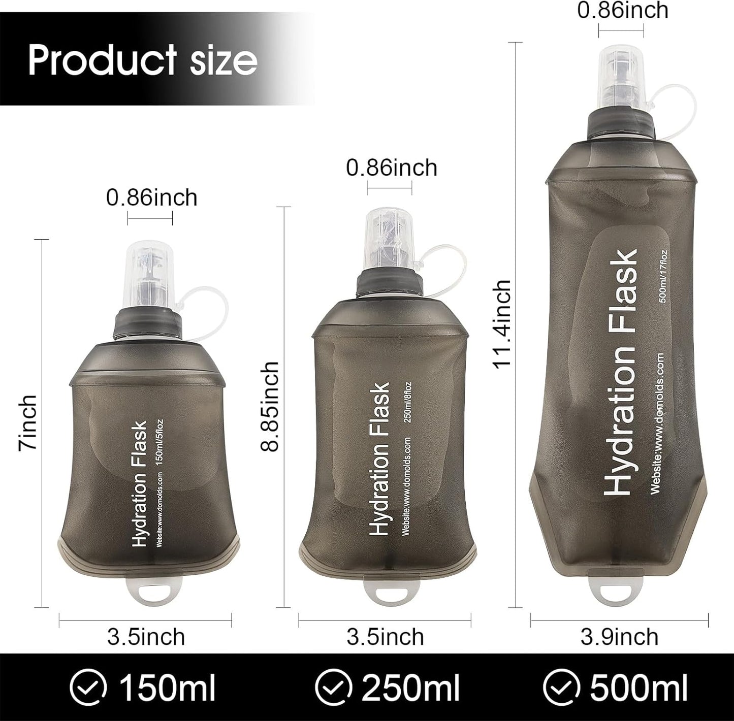 WILDREEDS 500ml Soft Flask, TPU Collapsible Soft Water Bottle for Hydration Pack, Running Vest, Folding Water Bottle for Hiking Cycling Climbing-1Pcs, White