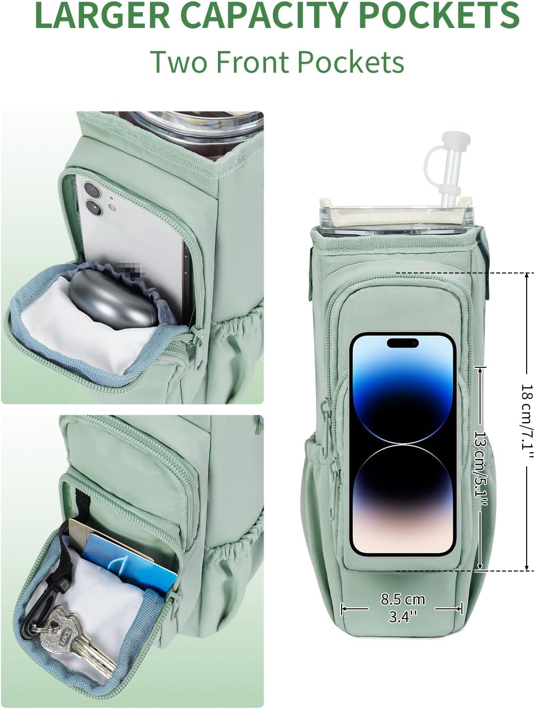 sportsnew Water Bottle Carrier Bag with Phone Pocket for 30oz 40oz Tumbler with Handle Accessories Insulated Water Bottle Holder Pouch with Strap Crossbody with Straw Cover