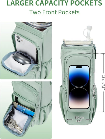 sportsnew Water Bottle Carrier Bag with Phone Pocket for 30oz 40oz Tumbler with Handle Accessories Insulated Water Bottle Holder Pouch with Strap Crossbody with Straw Cover