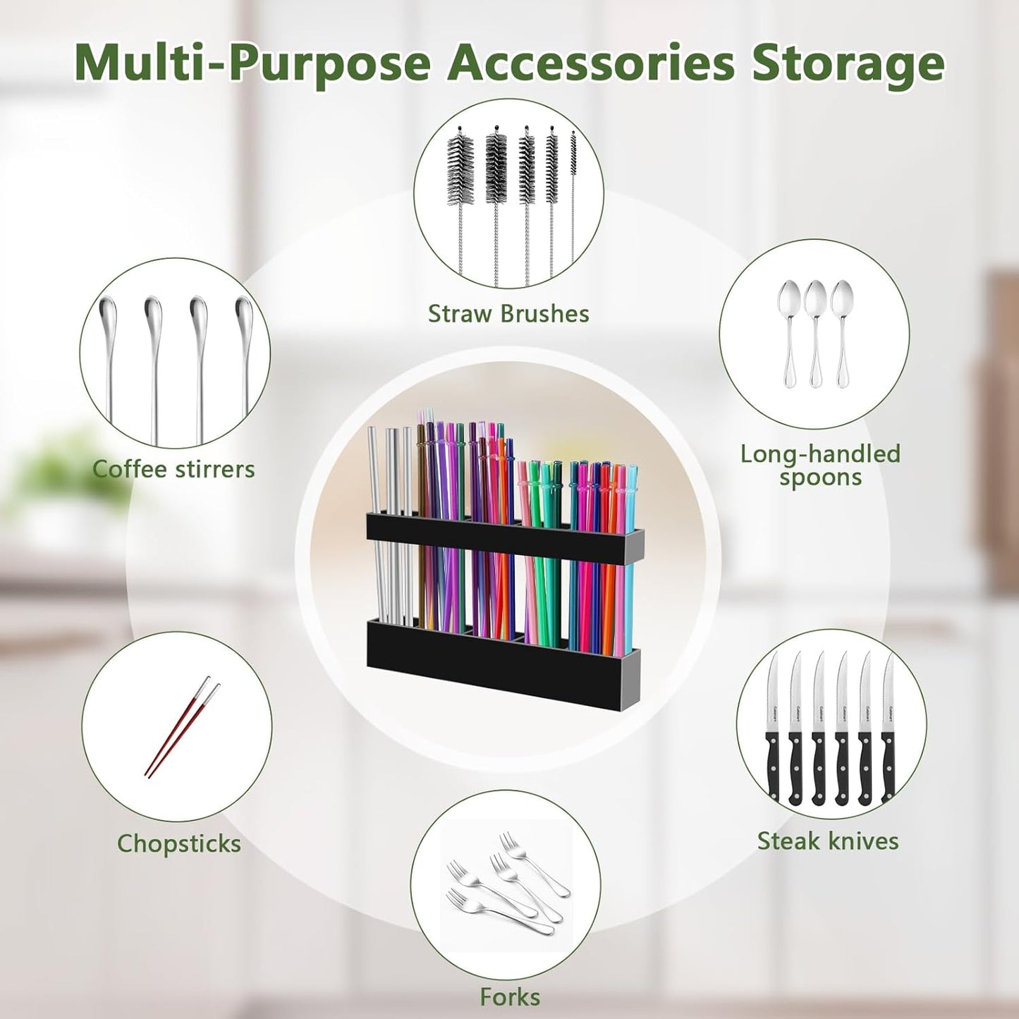 Malldii 9.5" Large Acrylic Straw Holder for Cabinet Door - Reusable Tumbler Straw Organizer Storage, Small Kitchen Accessories Container, Ultra Sticky Cupboard Door Mounted (Transparent)