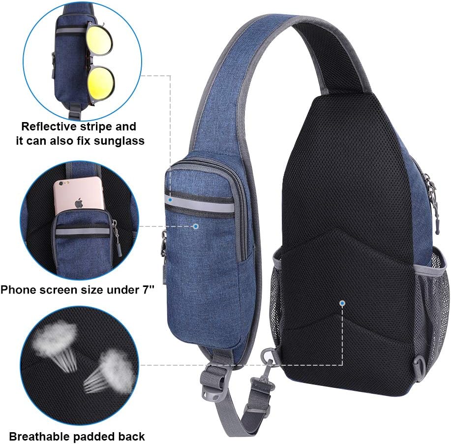 WATERFLY Crossbody Sling Backpack Sling Bag Travel Hiking Chest Bag Daypack (Black)