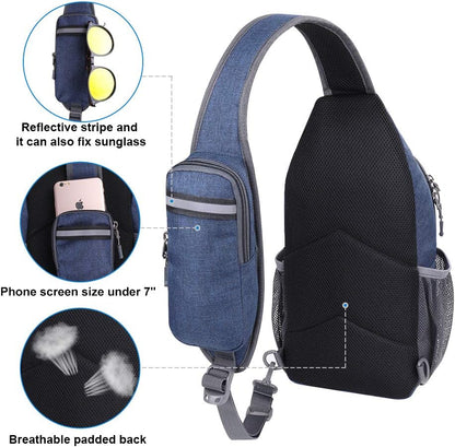 WATERFLY Crossbody Sling Backpack Sling Bag Travel Hiking Chest Bag Daypack (Black)