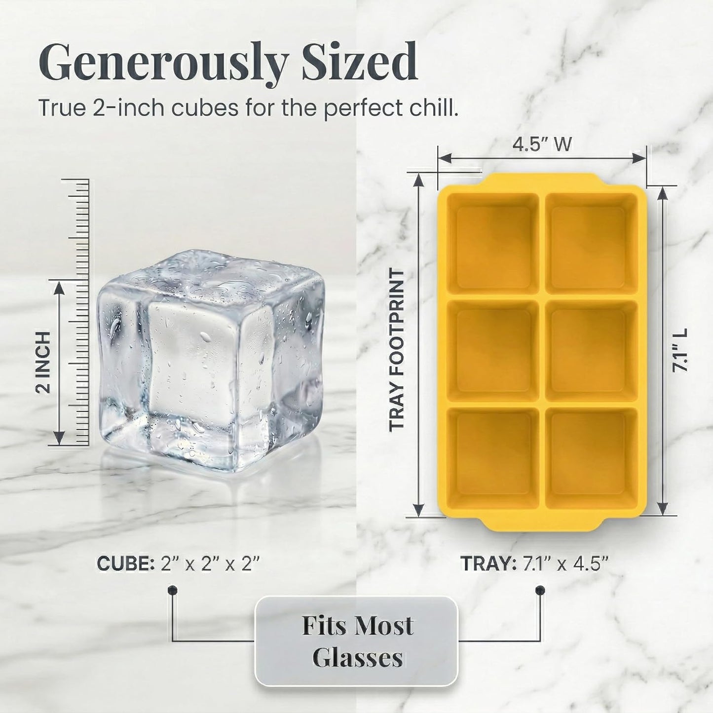 KitchFort Large Silicone Ice Cube Tray (2-Pack), Easy Release 2" Big Ice Cubes - Cocktail, Whiskey Ice Cubes Mold - Ice Trays for Freezer with Lid - Stackable Silicone Ice Tray - Black
