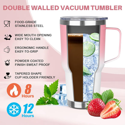40 oz Tumbler with Handle, Insulated Tumbler with Lid and Straw, Reusable Stainless Steel Vacuum Insulated Cup, 100% Leak Proof Thermal Travel Coffee Mug Cup for Cold and Hot (Light Purple)