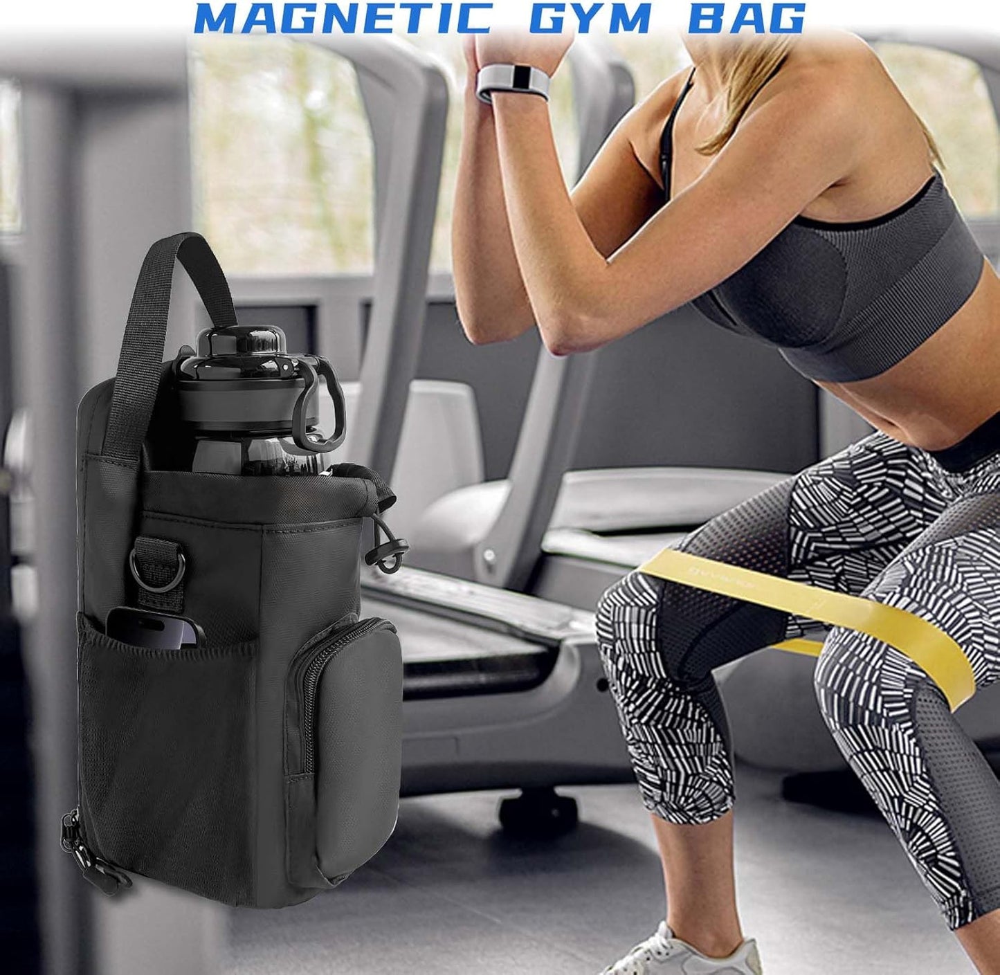 JACZZO Magnetic Gym Bag for Men and Women, Magnetic Water Bottle Holder for Gym, Small Gym Bag, Gym Gifts for Women and Men (Black, <40 OZ)