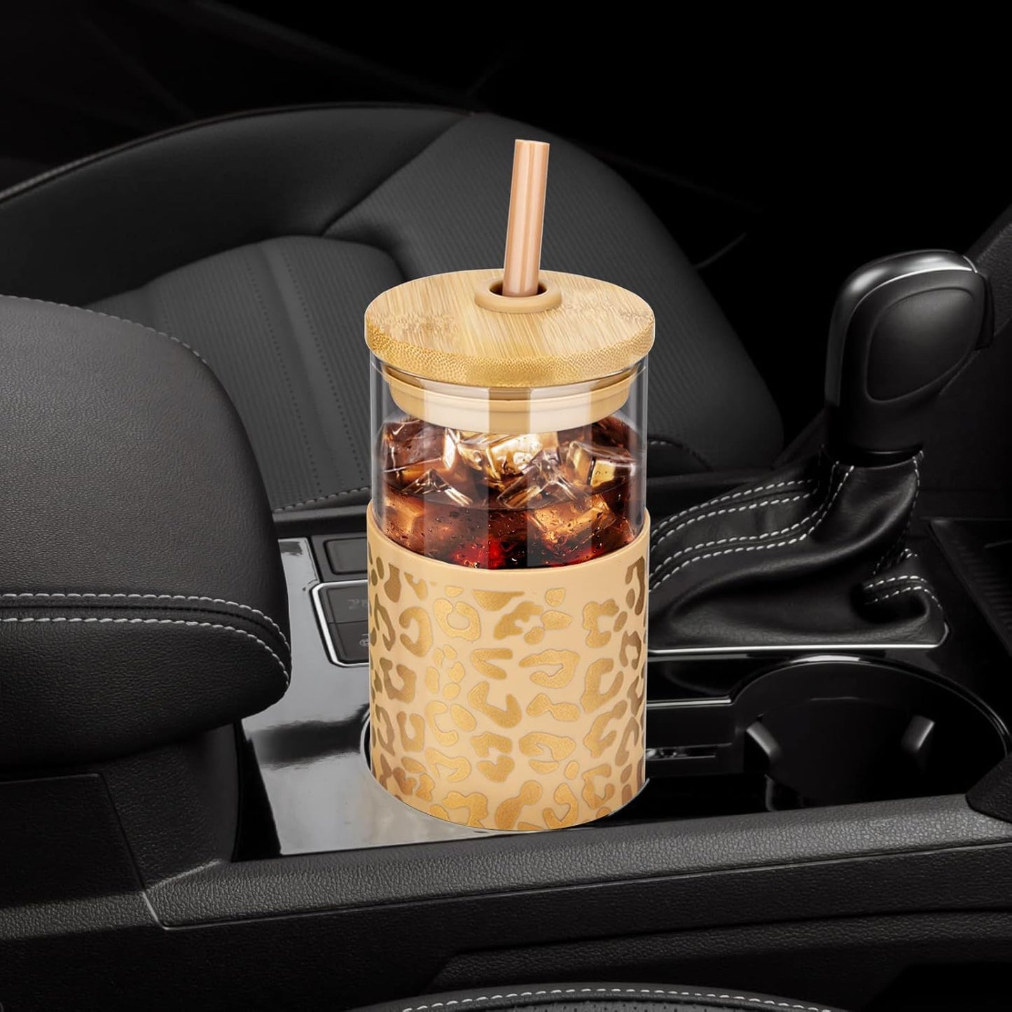 Tronco 20 oz Glass Tumbler with Lid and Straw, Iced Coffee Cup and Smoothie Cup with Bamboo Lids & Protective Silicone Sleeve, Dishwasher Safe, BPA-Free, Glass Cup 1 Pack - Colors B