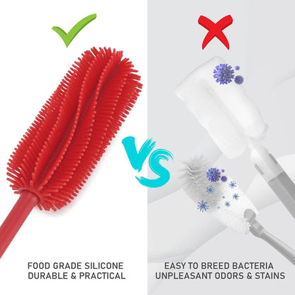 Silicone Bottle Cleaning Brush with Long Handle, 12.5" Water Bottle Cleaner for Baby Bottles, Hydro Flask, Sports Bottle, Vase, Glassware, Perfect for Smaller Diameter Bottle Openings (One Pack)