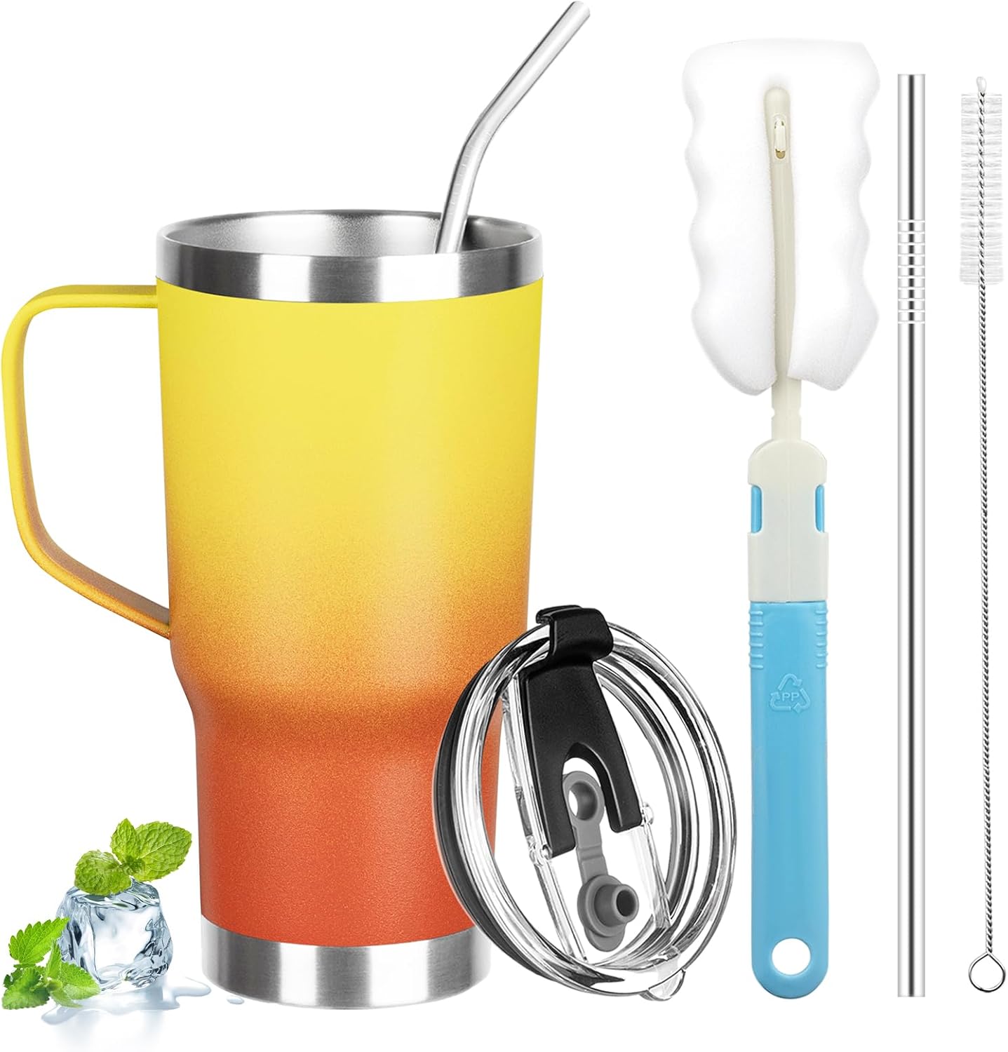 20 oz Tumbler with Handle, Stainless Steel Insulated Tumbler with Lid and Straw, Double Wall Vacuum Coffee Mug Tumbler, Insulated Coffee Thermal Cup for Cold and Hot (Light Purple)