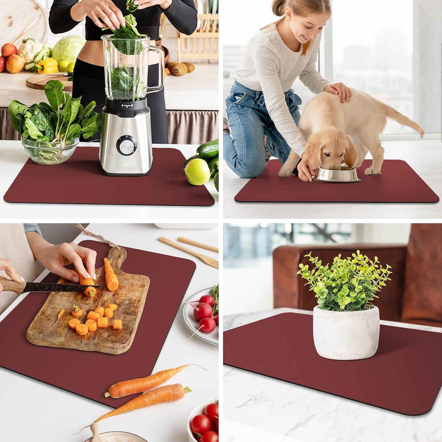 WISELIFE Dish Drying Mat Super Absorbent Drying Mat Large Dish Drying Mats for Kitchen Counter Easy Clean Dish Mat Kitchen Drying Mat15"x 18" Stylish Grey