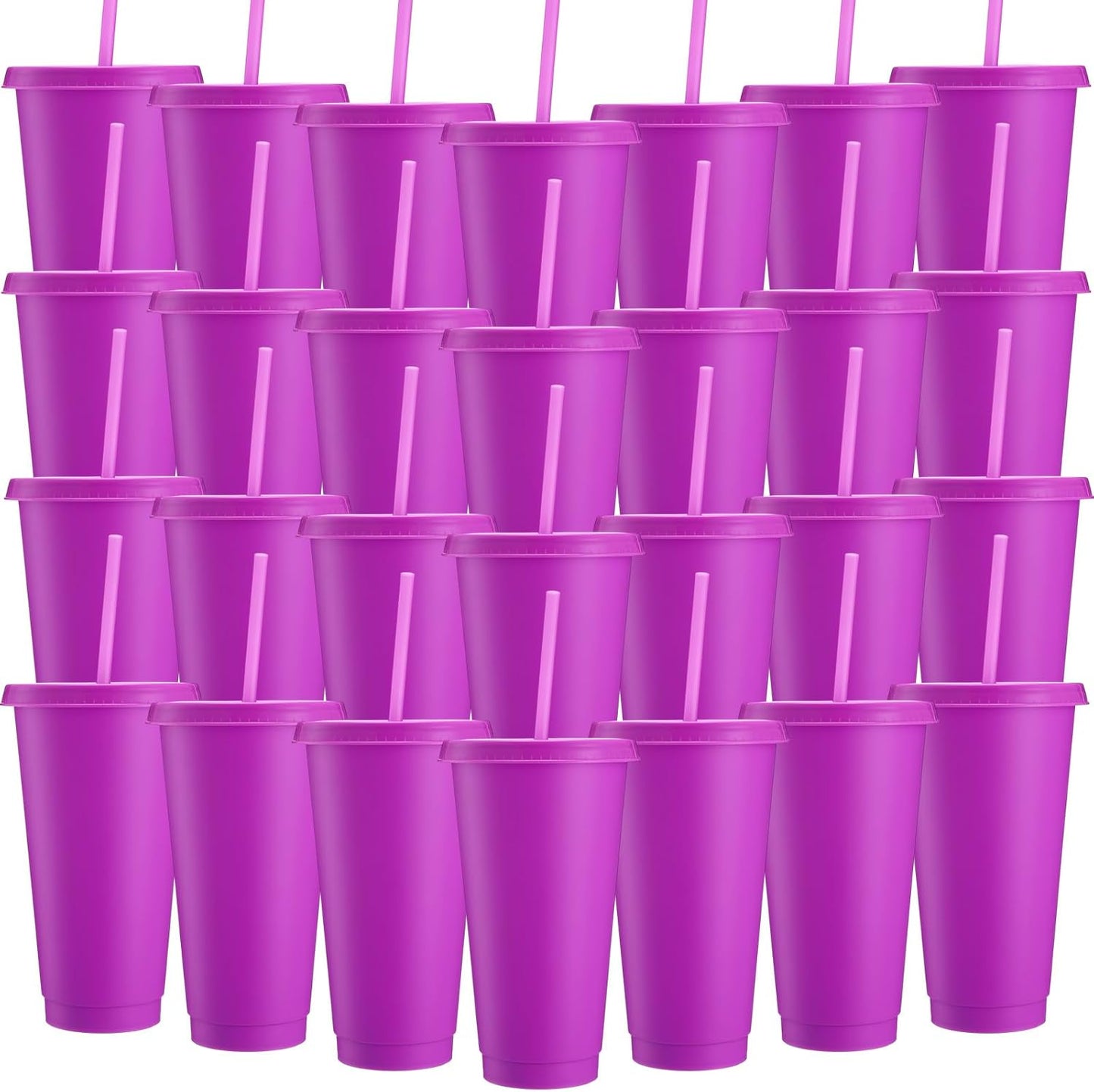Honeydak 15 Pack Tumbler with Straw and Lid Bulk Cups for Gifts Water Bottle Iced Coffee Travel Mug Cup Reusable Plastic Tumblers for Party Birthdays 24-27 oz (Solid Color)