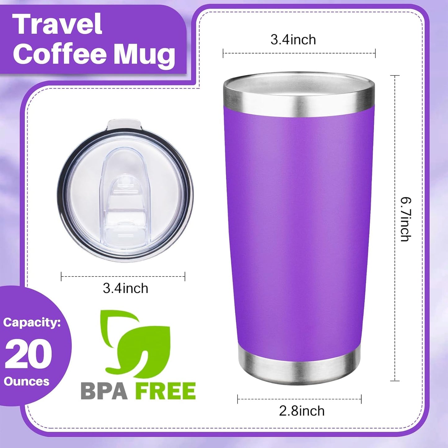 20oz Tumbler with Lid Double Wall Vacuum Insulated Travel Coffee Mug Stainless Steel Thermal Cup Powder Coated Sturdy Coffee Tumbler for Hot and Cold Beverage (Baby blue,1)