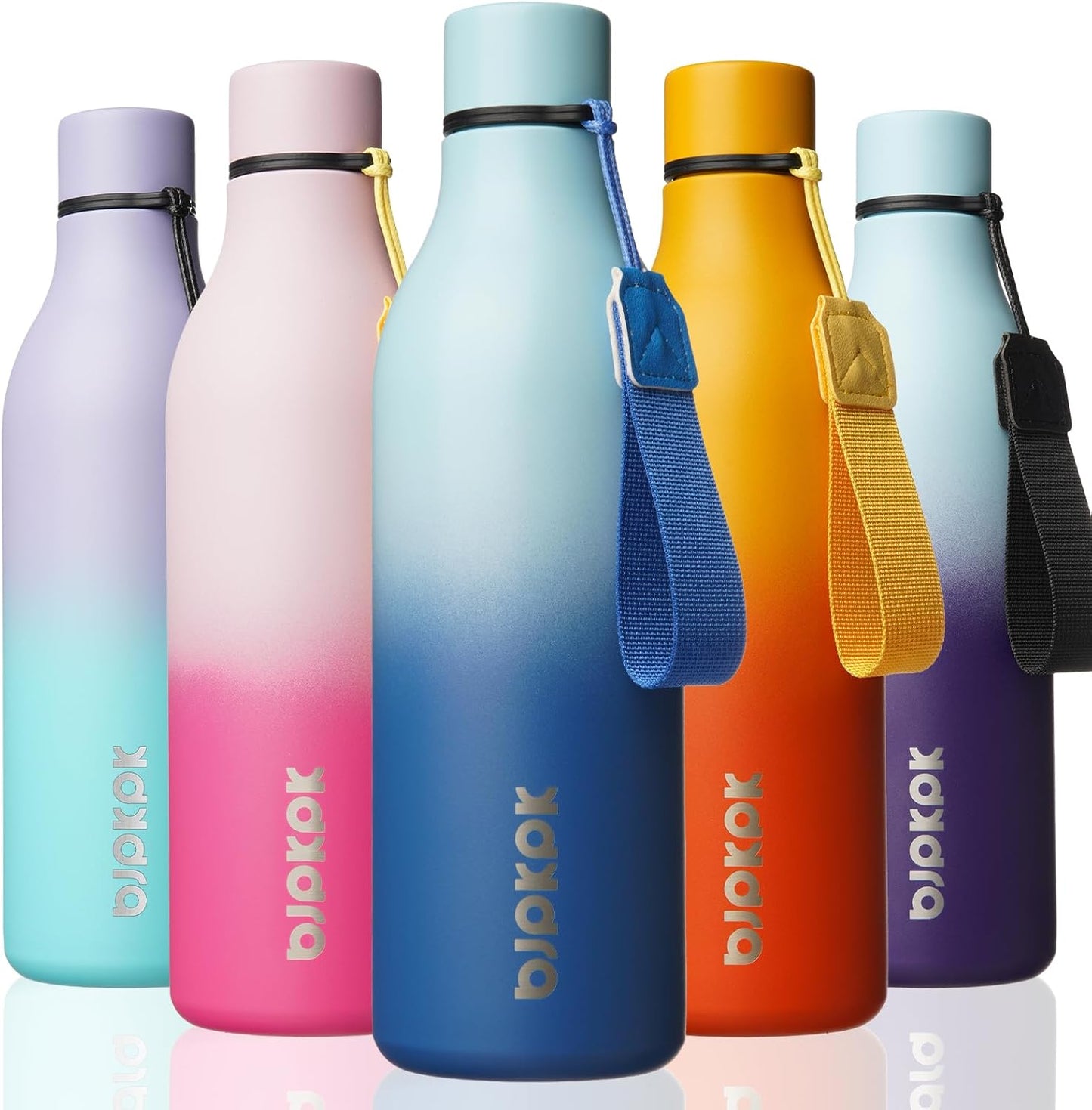 BJPKPK Insulated Water Bottles, 18 oz Stainless Steel Metal Water Bottle with Strap, BPA Free Leak Proof Jugs, Mugs, Flasks, Reusable Thermal Flasks for Sports & Travel, Black - Colors B