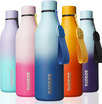 BJPKPK Insulated Water Bottles, 18 oz Stainless Steel Metal Water Bottle with Strap, BPA Free Leak Proof Jugs, Mugs, Flasks, Reusable Thermal Flasks for Sports & Travel, Black - Colors B