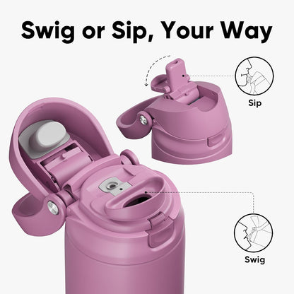 ENCOOL Leakproof Insulated Water Bottle with Straw Dual-Sip Water Bottle Bag-Safe Design for Work, Commute & Gym – Keeps Drinks Cold All Day, 24 oz, Lemonade Pink - Colors B