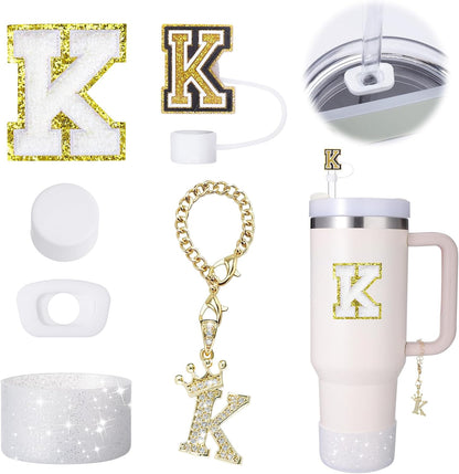 Mity Rain 6pc Cup Accessories Set for Stanley 30 oz & 40 oz Tumbler with Handle, Including Straw Cover Cap, Cup Initials Charm, Silicone Boot, Round & Square Spill Proof Stopper