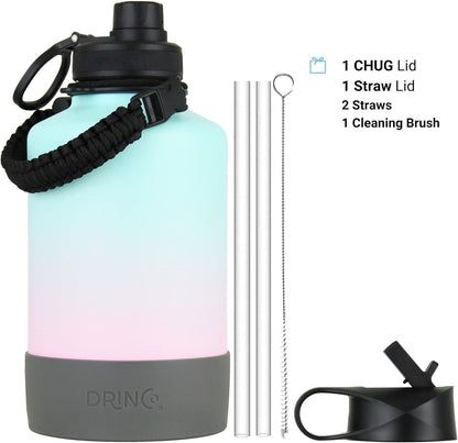 Drinco Stainless Steel Water Bottle Spout Lid Vacuum Insulated Double Wall Water Bottle Wide Mouth (40oz 32oz 22oz 18oz 14oz) Leak Proof Keep Cold Sport Camping Hiking (22 oz, 22oz Black)