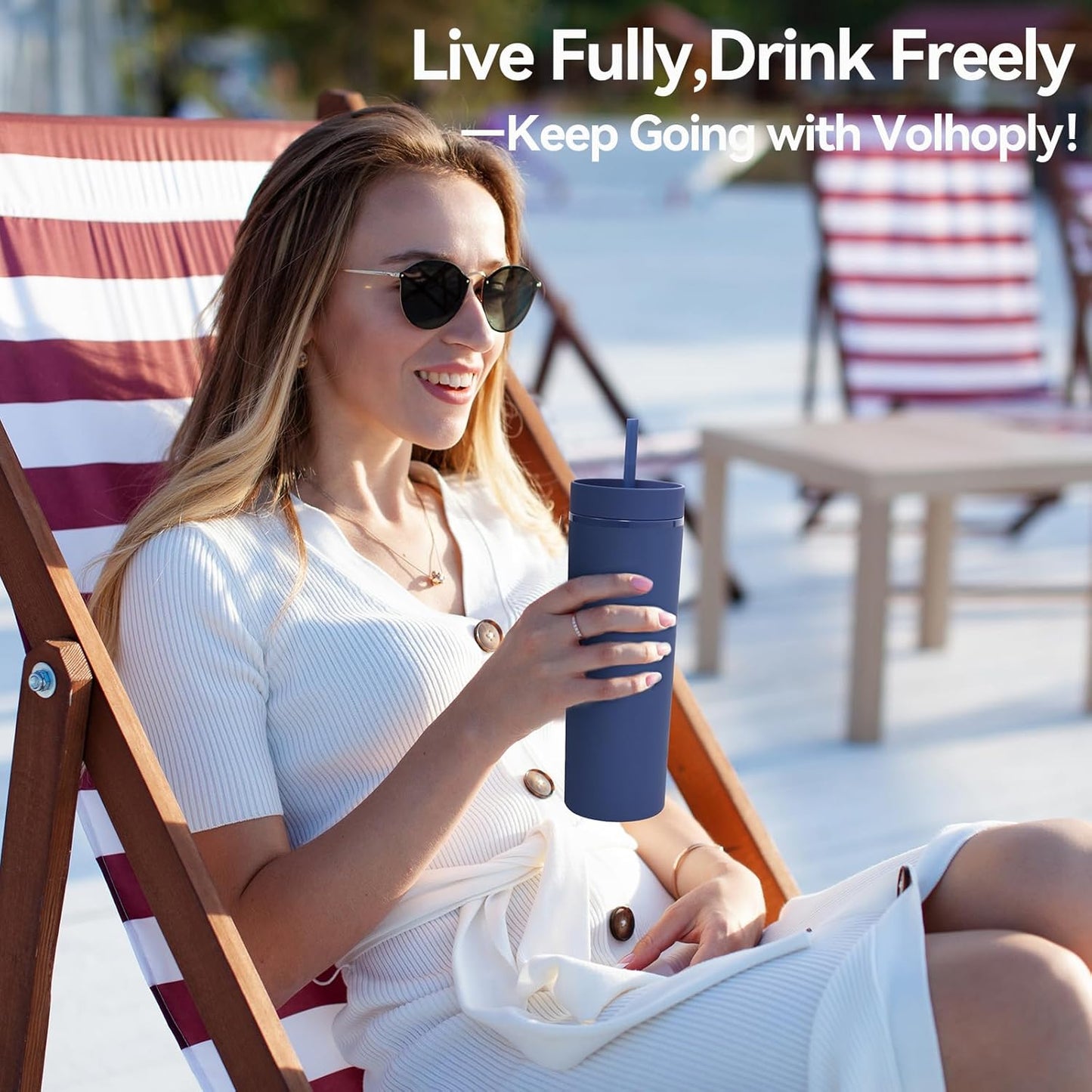 Volhoply 20oz Plastic Skinny Tumbler,Double Wall Tumblers with Lid and Straw,Reusable Travel Iced Coffee Mug,BPA Free Matte Acrylic Water Cups With Straw for Parties,DIY Gifts(Black,1 Set
