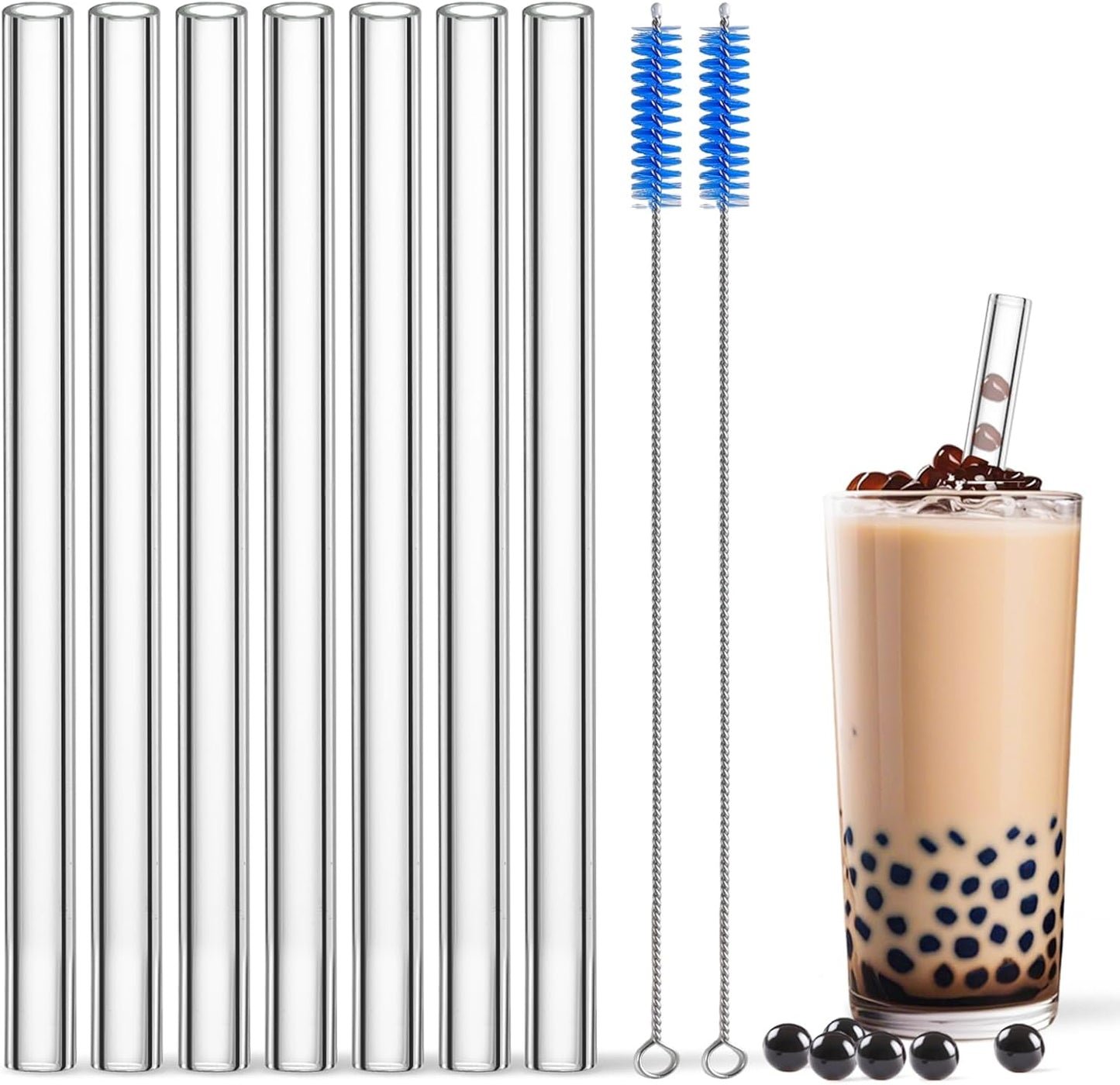 Reusable Glass Straws Shatter Resistant Clear, Skinny Glass Straw Bent Thin for 16 oz Cups Tumblers 9 inch 8mm