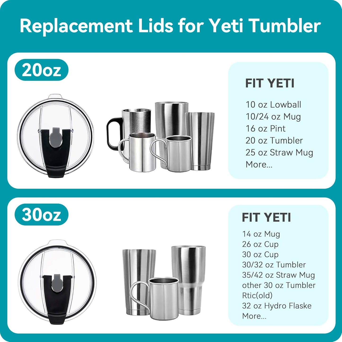 30 oz Tumbler Lid for YETI, 2 Pack Replacement Lids for YETI 30oz Tumbler, 14 oz Mug and 35 oz Straw Mug, Spill Proof Coffee Cup Covers