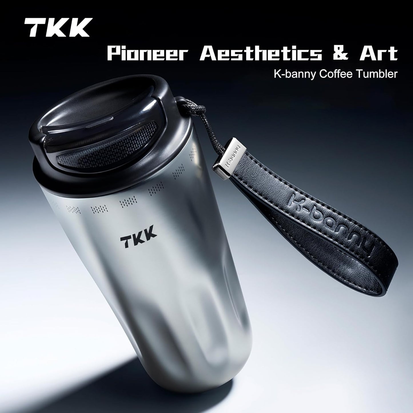 TKK 16oz Travel Coffee Mug, Ceramic Coated Interior, 316 Stainless Steel Liner, Leakproof Flip Lid, Vacuum Insulated Tumbler with Carry Strap, Reusable Cup for Hot & Cold Drinks