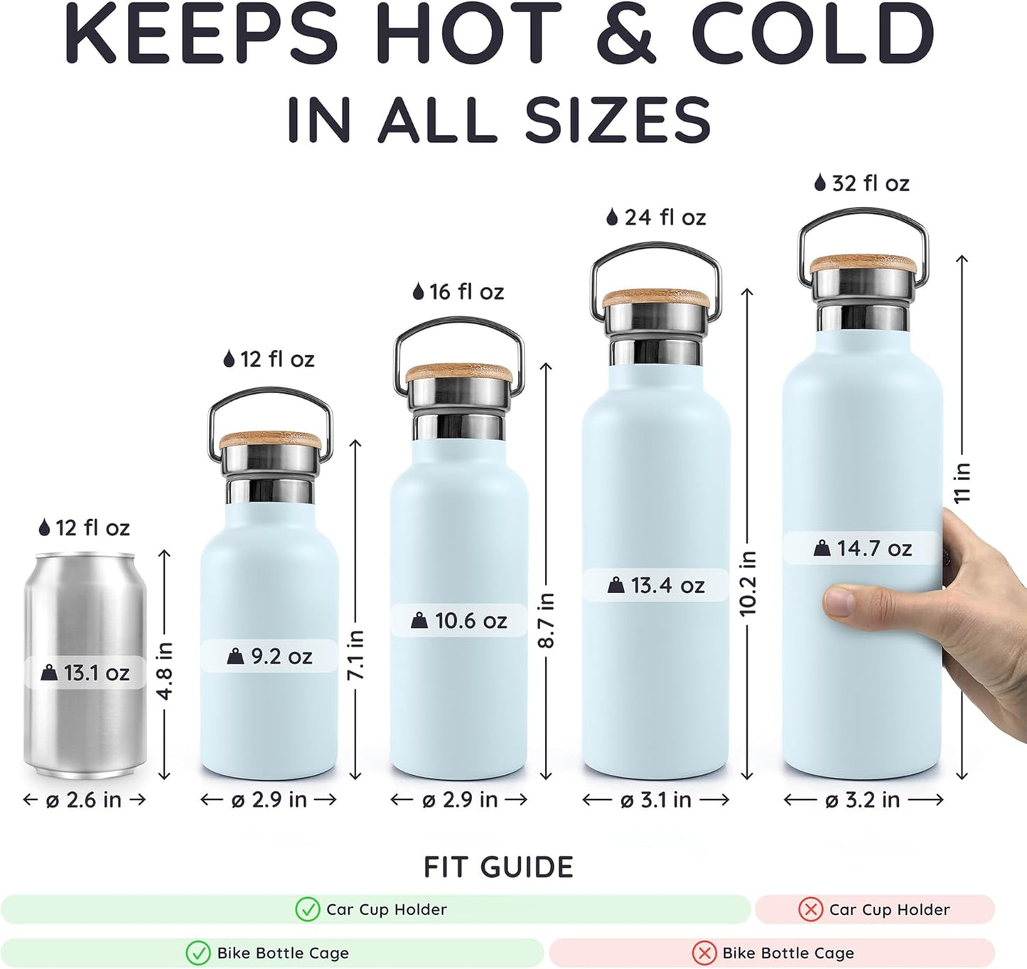 Bambaw 24 oz Stainless Steel Water Bottle, Insulated Metal Water Bottle Wide Mouth, Great for Hiking & Travel, With Handle Easy to Carry, Rust-Resistant & Durable (Aegean Blue)