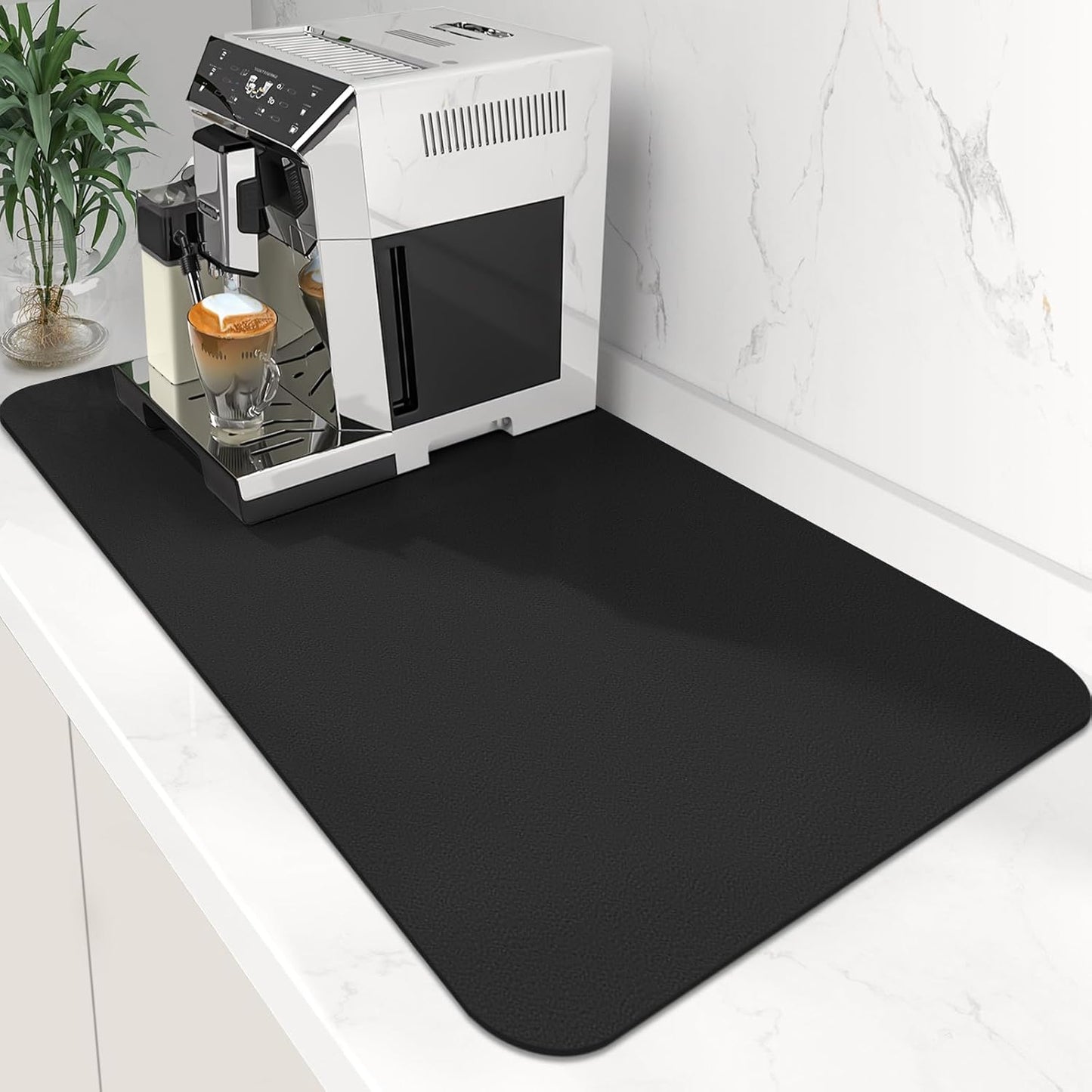 WISELIFE Coffee Mat Super Absorbent Dish Drying Mat Coffee Bar Accessories Match with Machine Large Drying Mats for Kitchen Counter 12" W x 19" L, Black