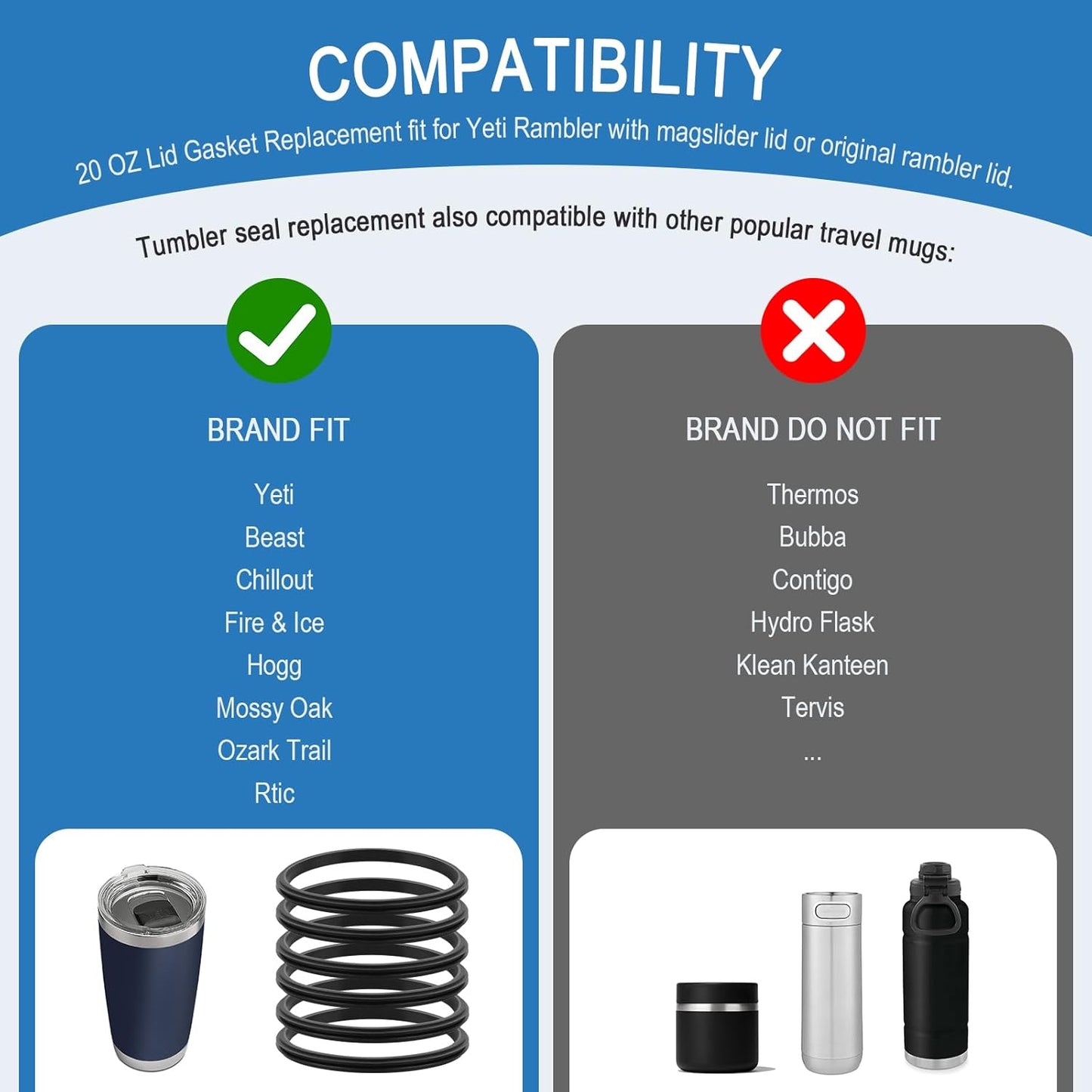 Replacement Gaskets for Yeti Stainless Steel Insulated Tumbler Mugs, 20 oz Tumbler Lid Seals Fit for Yeti Cup Lid, Silicone Tumbler Lid Gaskets O-Ring Replacement for Rambler - 6 Pack