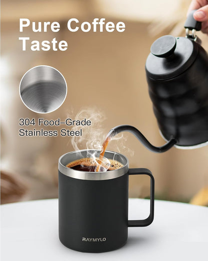 RAYMYLO Insulated Coffee Mug 12 oz, Double Wall Stainless Steel Coffee Mug with Lids, Leak-Proof & Detachable Slider Lid for Thorough Clean, Keeps Coffee Cold for 9 Hrs, Suitable for Camp Home Office