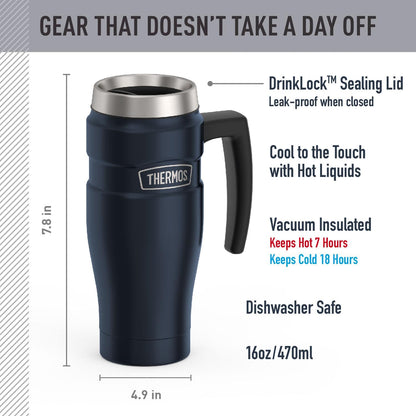 THERMOS Stainless King Vacuum-Insulated Stainless Steel Tumbler - 16oz, Midnight Blue - Insulated Coffee Tumbler for Hot & Cold Drinks - Leak-Proof & Sweat-Proof for Commuting & Traveling