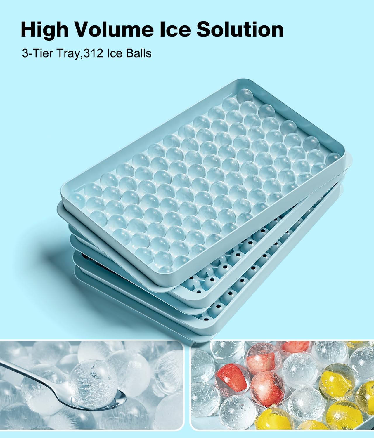 Ice Cube Tray with Lid and Bin – Round Ice Cube Trays for Freezer, BPA-Free Food-Grade Ice Mold, Stackable Ice Ball Maker, Iced Bucket Kits, Circle Ice Tray for Cocktails, Whiskey, Coffee, and Drinks