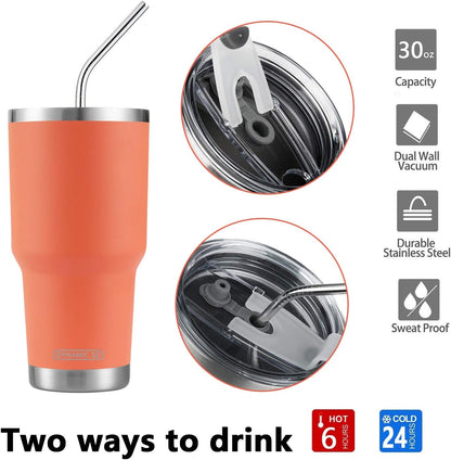 D·S 30oz Blue Tumbler Stainless Steel Double Wall Vacuum Insulated Mug with Straw and Lid, Cleaning Brush for Cold and Hot Beverages