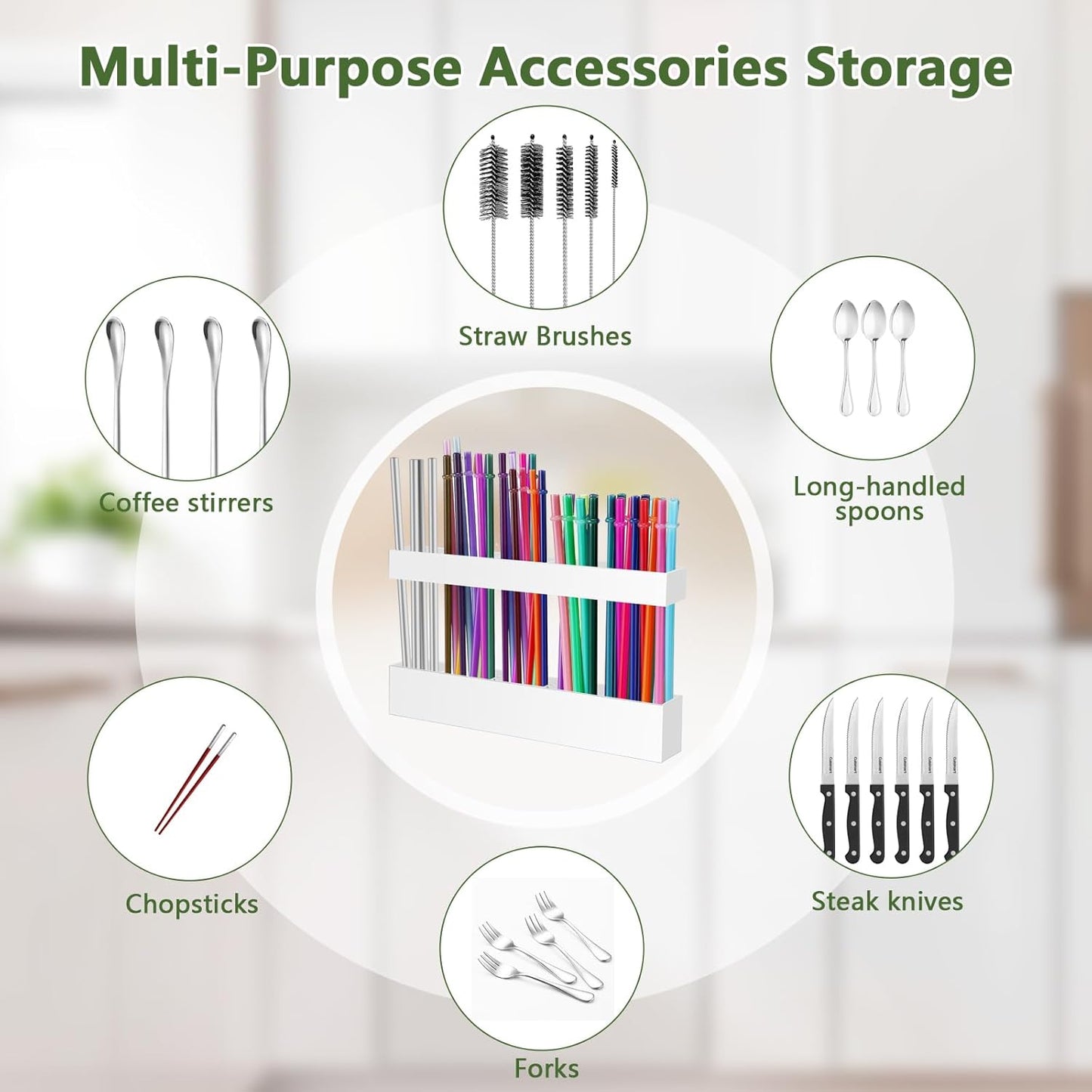 Malldii 9.5" Large Acrylic Straw Holder for Cabinet Door - Reusable Tumbler Straw Organizer Storage, Small Kitchen Accessories Container, Ultra Sticky Cupboard Door Mounted (Transparent)