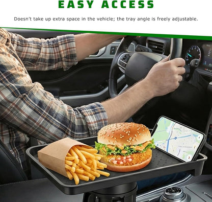Car Cup Holder Tray, 2 in 1 Detachable Snack Food Tray Table with Cup Holder & Phone Slot, 360° Rotatable Cupholder Extender for Travel Road Essentials, Car Accessories