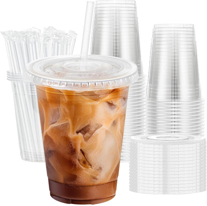 Lamosi 100 Pack 20 oz Clear Plastic Cups with Lids and Straws, Disposable Iced Coffee Cups with Lids for To-Go Cold Drinks, Smoothies and Slushie