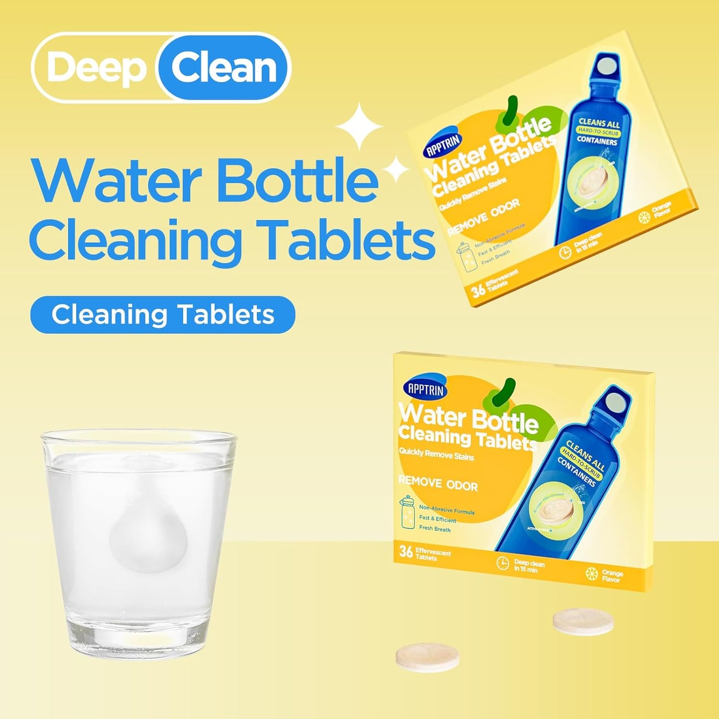 Water Bottle Cleaning Tablets, Bottle Clean Tablet for Hydration Bladders, Stainless Steel, Tumblers, and Glass Bottles, 120 count (Pack of 1), Apple