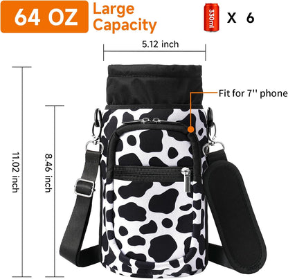 AceTreker 32/40/64/128 oz Neoprene Insulated Water Bottle Carrier Bag, Sling Bag Sleeve Pouch Holder with Strap & Paracord Handle and 2 Pocket for Travelling, Hiking, Camping