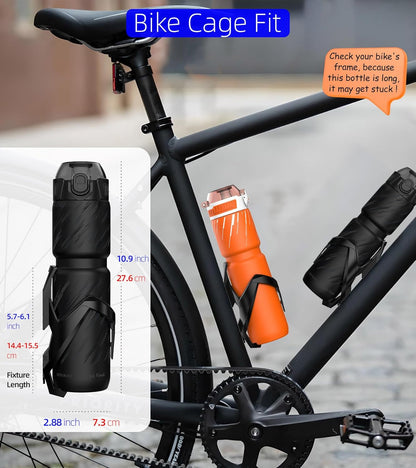 MYFOREST 24oz/700ml Insulated Bike Water Bottle, Odor-Free Surgical Steel Liner, Stronger Grip for Rough Trails, Quick-Open Chug/Straw 2-in-1, Dirt Cap (Glossy Steel)