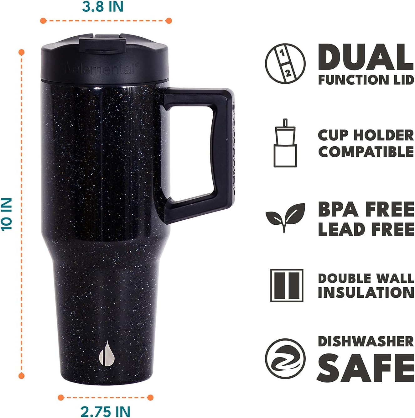 Elemental 32 oz 100% Leak Proof Tumbler with Handle & Straw - Stainless Steel Double Wall Insulated Tumbler for Hot and Cold Beverages - Travel Coffee Mug with Sip & Straw Lid - White - Colors A
