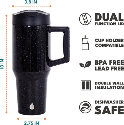 Elemental 32 oz 100% Leak Proof Tumbler with Handle & Straw - Stainless Steel Double Wall Insulated Tumbler for Hot and Cold Beverages - Travel Coffee Mug with Sip & Straw Lid - White - Colors A