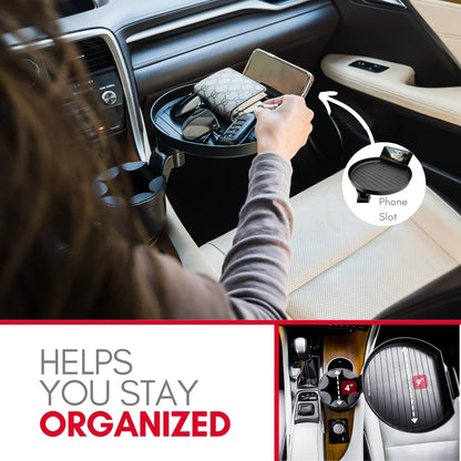 Macally Car Cup Holder Tray and Cup Holder Expander with Phone Slot - Enjoy Your Meal - 9" Car Food Tray Table and Drink Holder for Yeti, Hydroflask, etc.